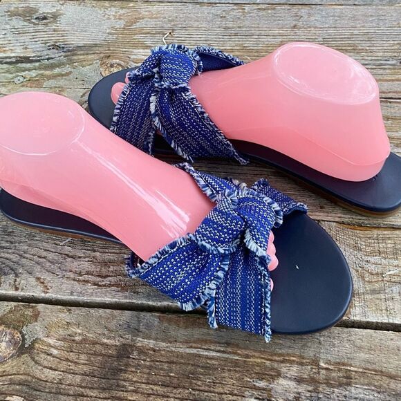 ROTHY'S The Knot Indigo Blue Denim Frayed Slip on Sandals Wm’s Sz 9.5 - Picture 5 of 7